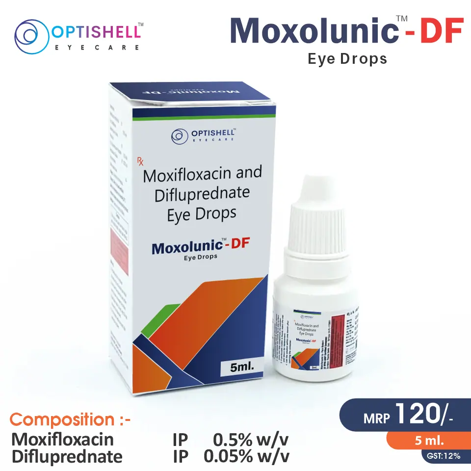 Moxifloxacin (0.5% w/v) + Difluprednate (0.05% w/v) Ear Drops at best price in PCD Pharma Franchise for Bacterial Infection Treatment.